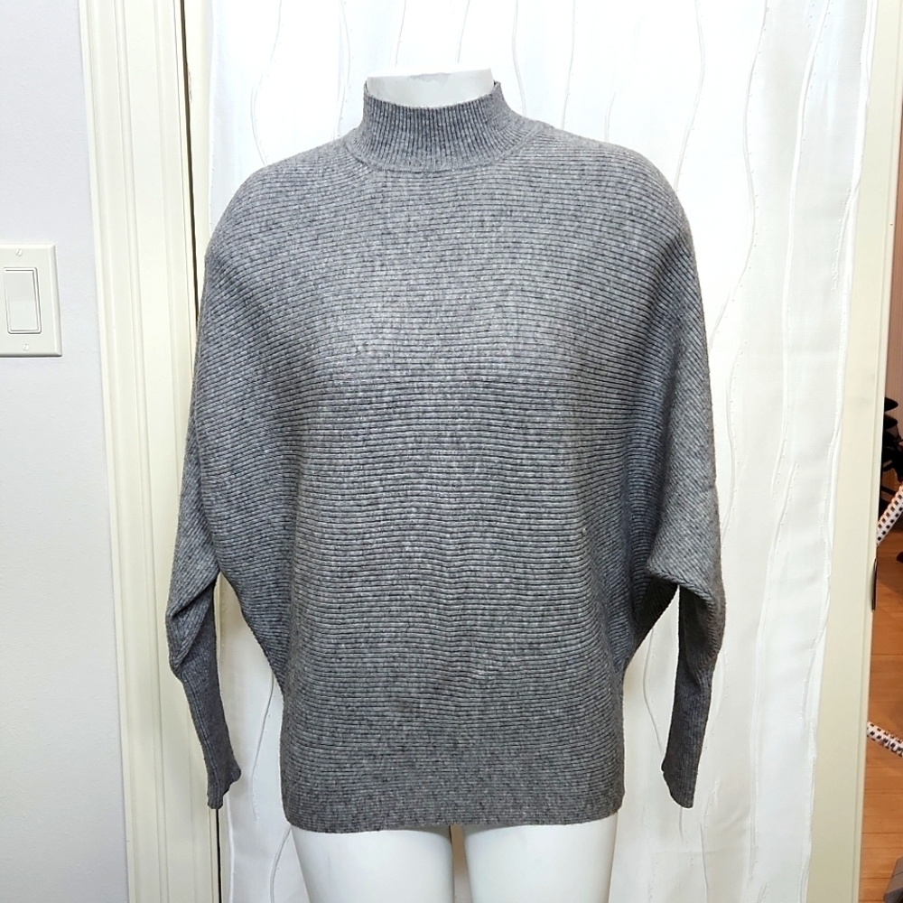 Philosophy Ribbed Gray Mock Neck Dolman Sweater